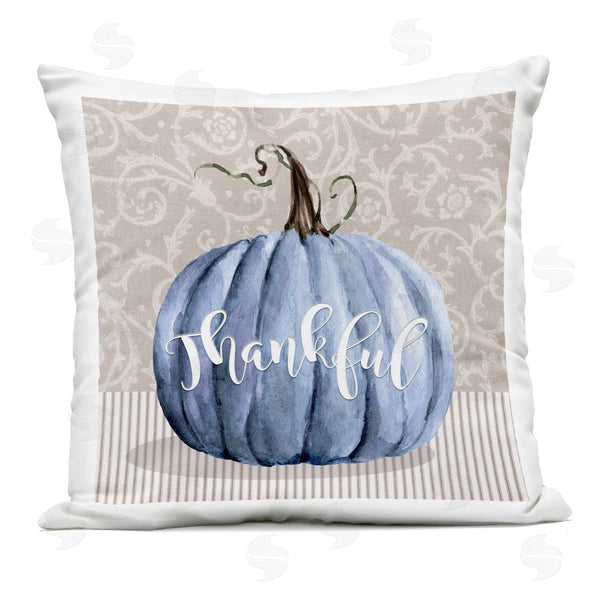 Stupell Industries Livi + Fin | Blue Pumpkin Autumn Thankful Calligraphy Pattern Printed Throw Pillow