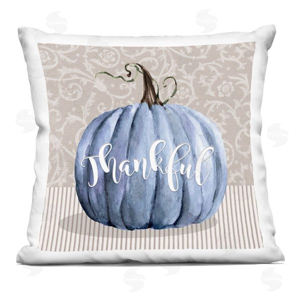 stupell industries Livi + Fin | Blue Pumpkin Autumn Thankful Calligraphy Pattern Printed Throw Pillow