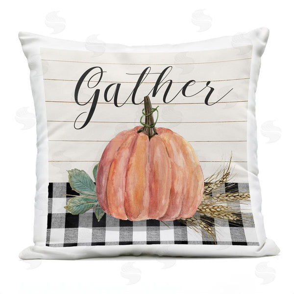 Stupell Industries Livi + Fin | Gather Typography Seasonal Tartan Wheat Botanicals Printed Throw Pillow