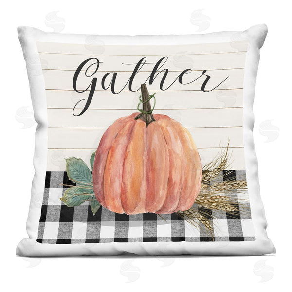 stupell industries Livi + Fin | Gather Typography Seasonal Tartan Wheat Botanicals Printed Throw Pillow