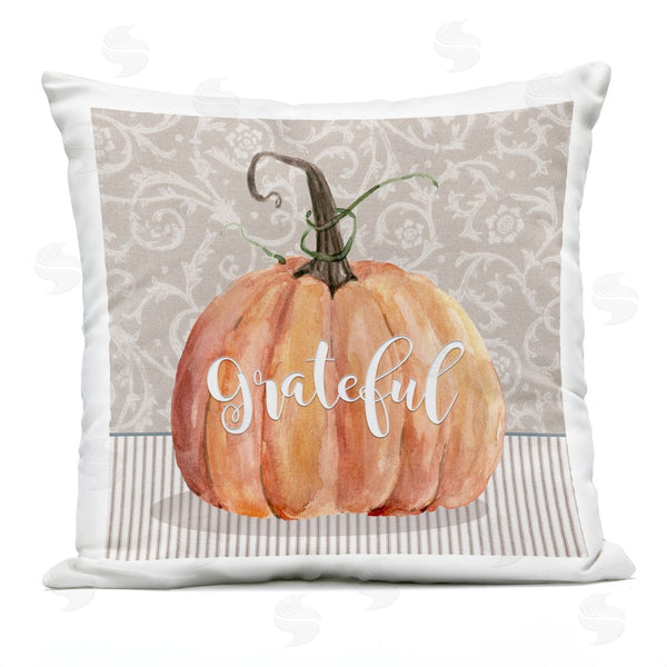 Stupell Industries Livi + Fin | Grateful Calligraphy Orange Pumpkin Stripes Pattern Printed Throw Pillow