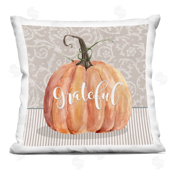 stupell industries Livi + Fin | Grateful Calligraphy Orange Pumpkin Stripes Pattern Printed Throw Pillow