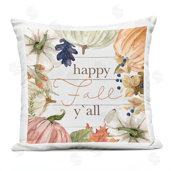 Stupell Industries Livi + Fin | Happy Fall Y'all Mixed Pumpkin Botanical Border Printed Throw Pillow