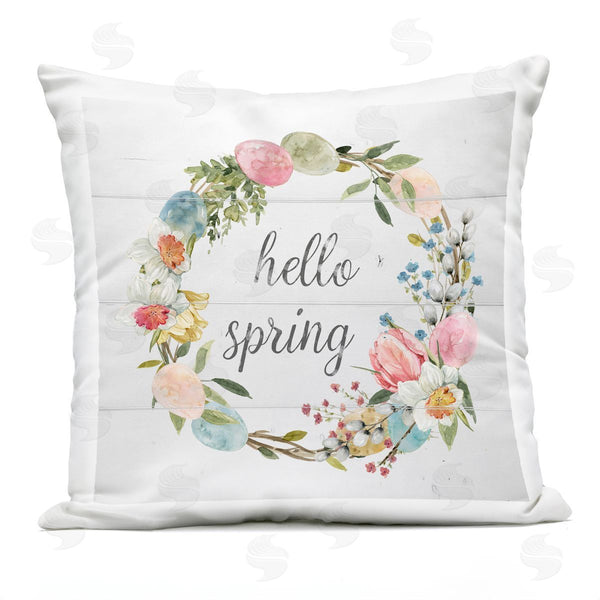 Stupell Industries Livi + Fin | Hello Spring Pastel Floral Wreath Petals Printed Throw Pillow