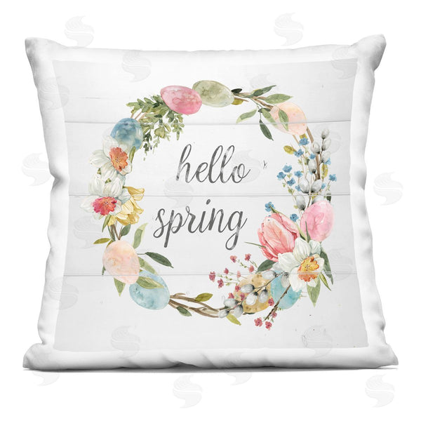stupell industries Livi + Fin | Hello Spring Pastel Floral Wreath Petals Printed Throw Pillow