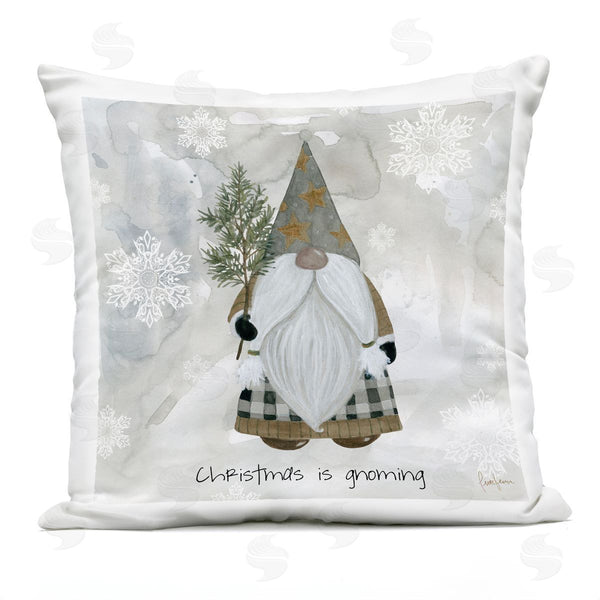 Stupell Industries Livi + Fin | Seasonal Gnome Holding Holiday Pine Snowflakes Printed Throw Pillow