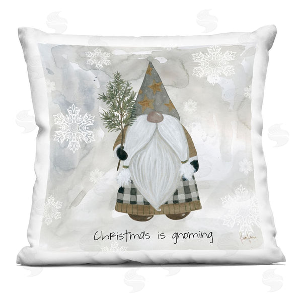 stupell industries Livi + Fin | Seasonal Gnome Holding Holiday Pine Snowflakes Printed Throw Pillow
