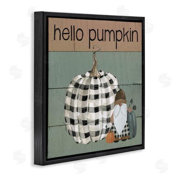 Stupell Industries Livi Finn | Hello Pumpkin Rustic Greeting Patchwork Plaid Gnome Wall Art