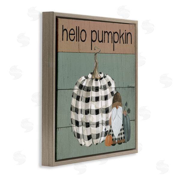 Stupell Industries Livi Finn | Hello Pumpkin Rustic Greeting Patchwork Plaid Gnome Wall Art