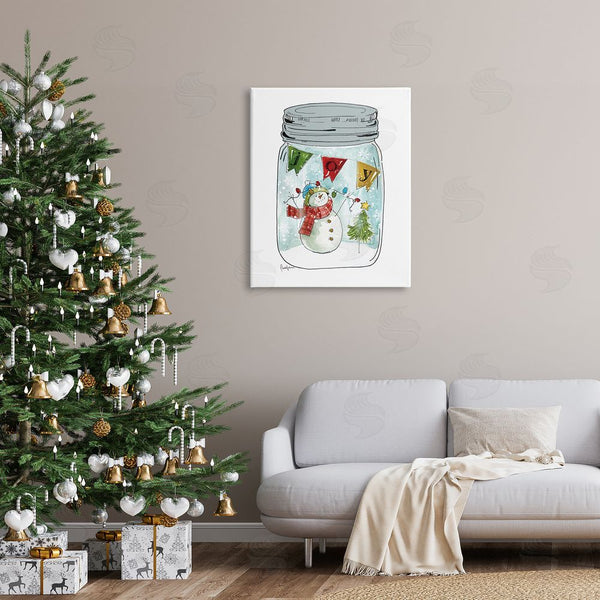 Stupell Industries Livi Finn | Joy Text Snowman Christmas Tree Lights Country Jar Wall Art