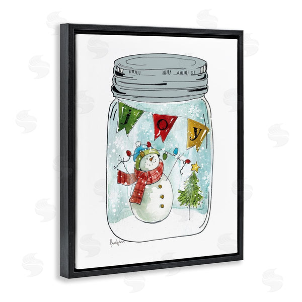 Stupell Industries Livi Finn | Joy Text Snowman Christmas Tree Lights Country Jar Wall Art