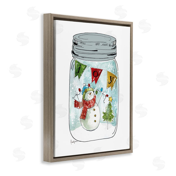 Stupell Industries Livi Finn | Joy Text Snowman Christmas Tree Lights Country Jar Wall Art