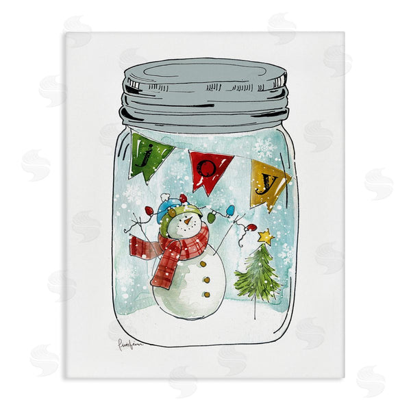 stupell industries Livi Finn | Joy Text Snowman Christmas Tree Lights Country Jar Wall Art