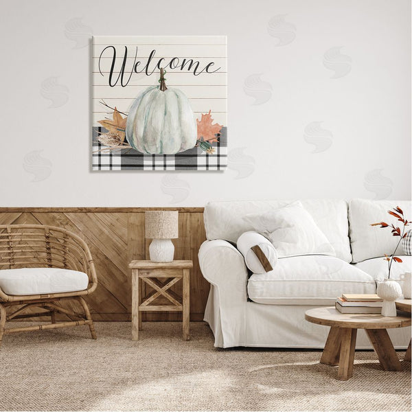 Stupell Industries Livi Finn | Welcome Plaid Pumpkin Sign Wall Art
