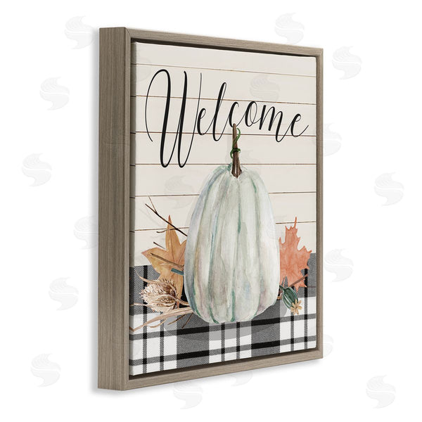 Stupell Industries Livi Finn | Welcome Plaid Pumpkin Sign Wall Art