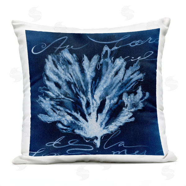 Stupell Industries Liz Jardine | Abstract Design Coral Script Nautical Blue White Printed Throw Pillow