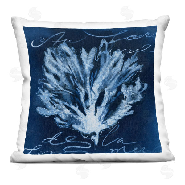 stupell industries Liz Jardine | Abstract Design Coral Script Nautical Blue White Printed Throw Pillow