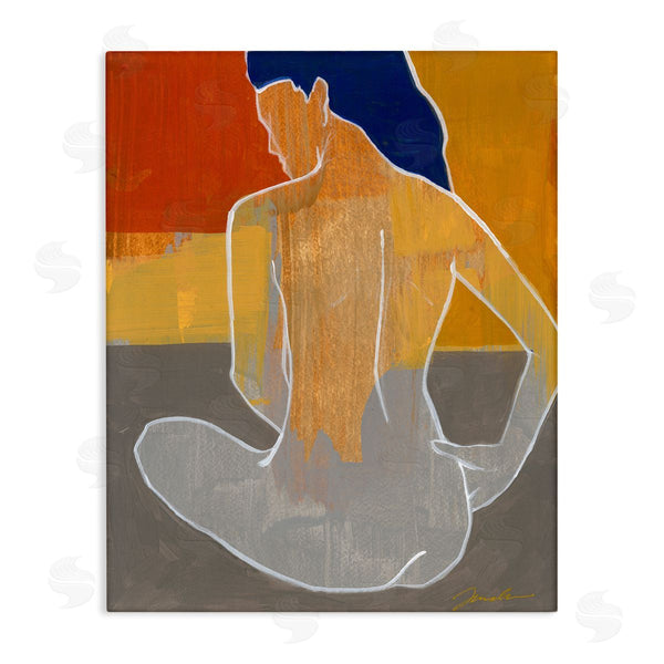stupell industries Liz Jardine | Abstract Nude Figure Sitting over Geometric Shape Collage Wall Art