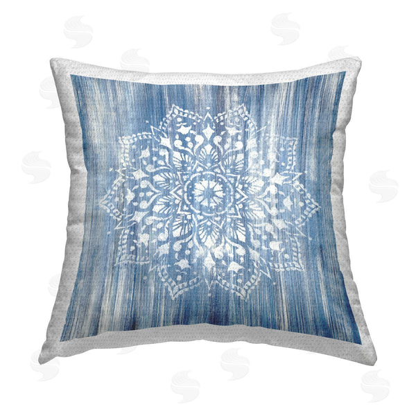 Stupell Industries Liz Jardine | Blue Boho Floral Fractal Printed Throw Pillow
