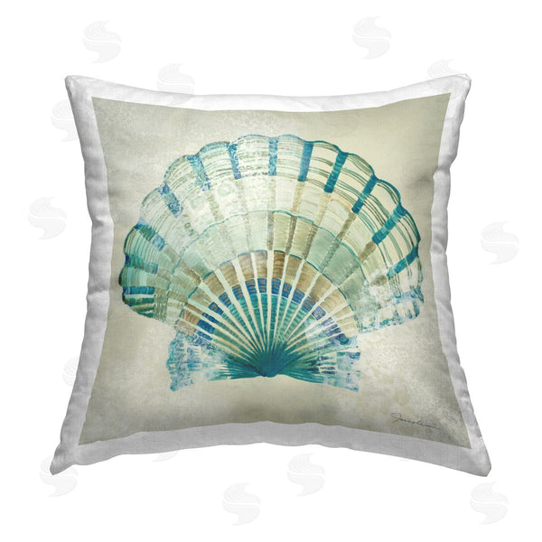 stupell industries Liz Jardine | Blue Coastal Clam Shell Printed Throw Pillow