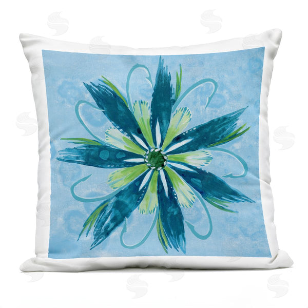 Stupell Industries Liz Jardine | Blue & Green Abstract Flower Printed Throw Pillow