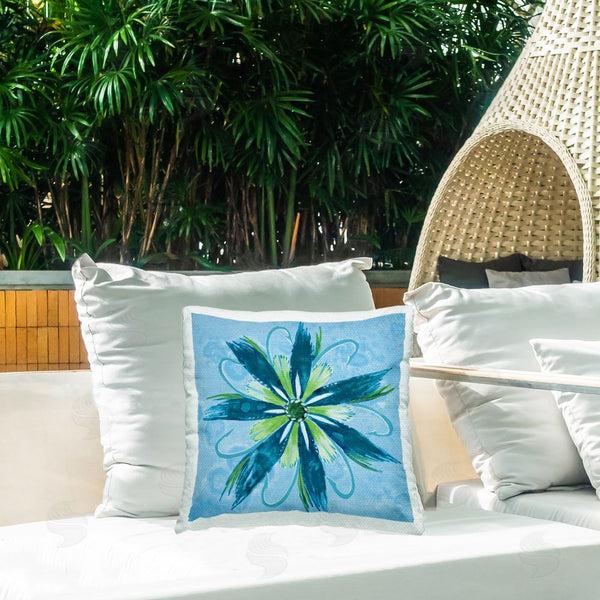 Stupell Industries Liz Jardine | Blue & Green Abstract Flower Printed Throw Pillow