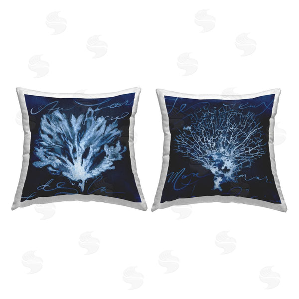 stupell industries Liz Jardine | Blue Marine Life Coral Reef Printed Throw Pillow Set