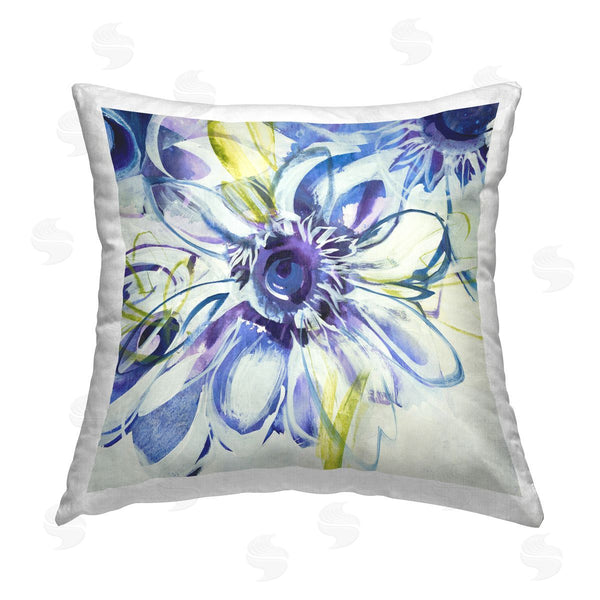 stupell industries Liz Jardine | Blue Modern Flower Blooms Printed Throw Pillow