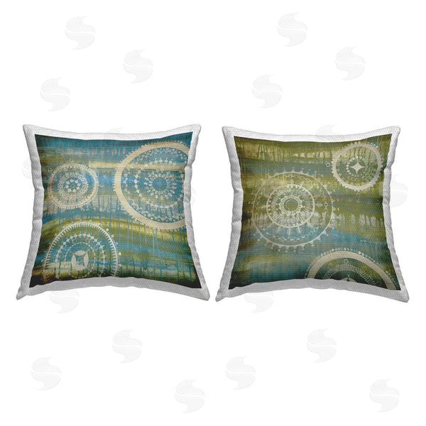 Stupell Industries Liz Jardine | Boho Blue & Green Fractals Printed Throw Pillow Set