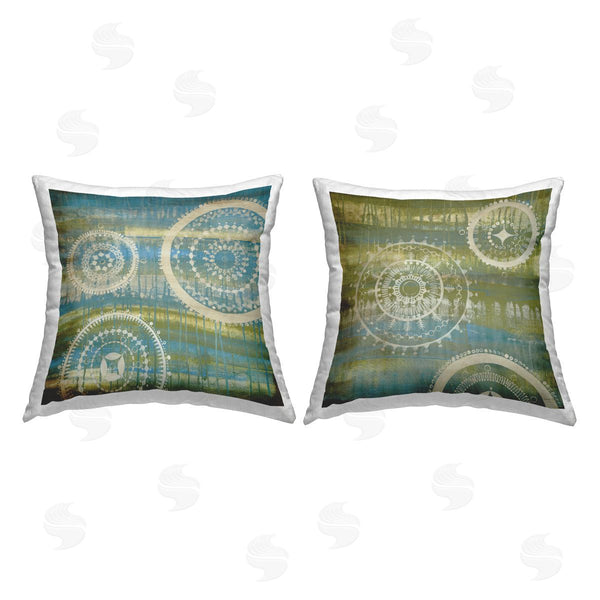 stupell industries Liz Jardine | Boho Blue & Green Fractals Printed Throw Pillow Set