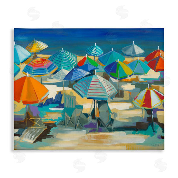stupell industries Liz Jardine | Colorful Beach Umbrella Nautical Landscape