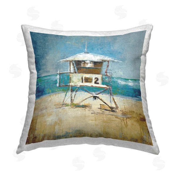 Stupell Industries Liz Jardine | Lifeguard Tower On Beach Printed Throw Pillow