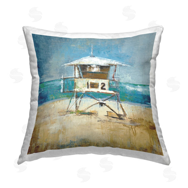 stupell industries Liz Jardine | Lifeguard Tower on Beach Printed Throw Pillow