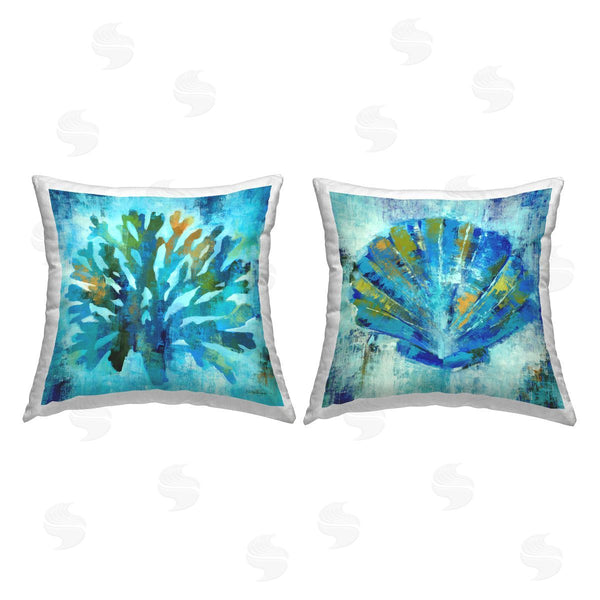 stupell industries Liz Jardine | Modern Blue Aquatic Life Printed Throw Pillow Set