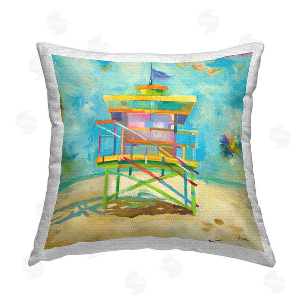 Stupell Industries Liz Jardine | Modern Lifeguard Hut Printed Throw Pillow