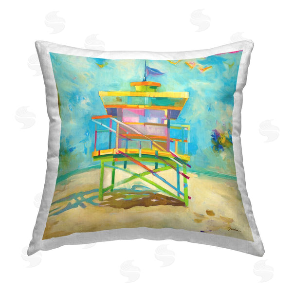 stupell industries Liz Jardine | Modern Lifeguard Hut Printed Throw Pillow