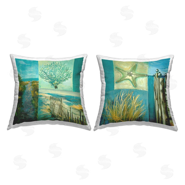 stupell industries Liz Jardine | Nautical Beach Scenes Collage Printed Throw Pillow Set