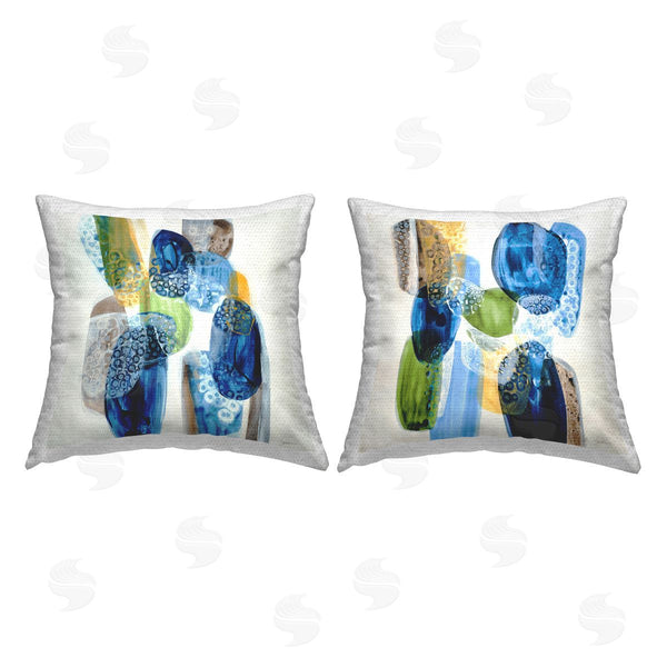 Stupell Industries Liz Jardine | Patterned Round Blue Stones Printed Throw Pillow Set
