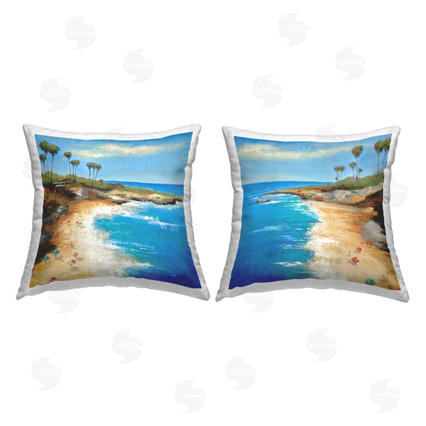 stupell industries Liz Jardine | Tropical Beach Inlet Landscape Printed Throw Pillow Set