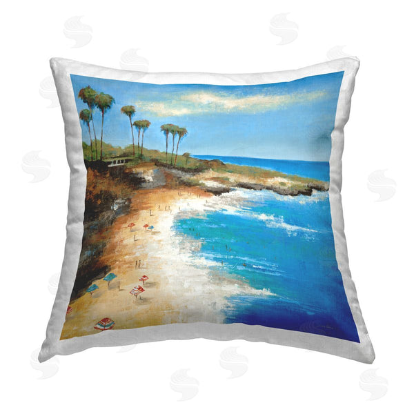 stupell industries Liz Jardine | Tropical Beach Inlet Scene Printed Throw Pillow
