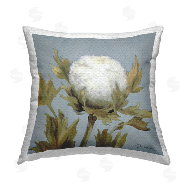 Stupell Industries Liz Jardine | White Cotton Flower Plant Nature Printed Throw Pillow