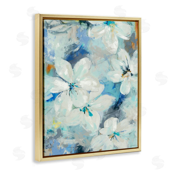 Stupell Industries Liz Jardine | White Flowers Abstract Blue Detailing