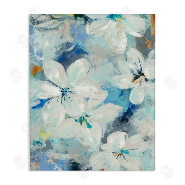 stupell industries Liz Jardine | White Flowers Abstract Blue Detailing