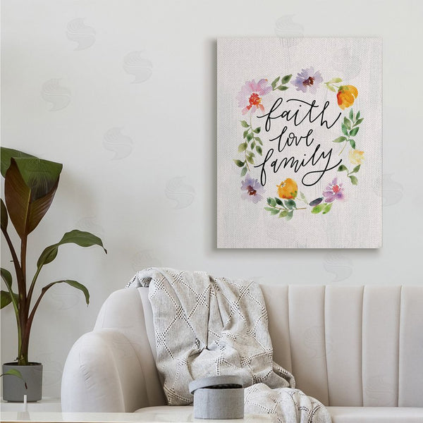 Stupell Industries Loni Harris | Faith Love Family Quote Traditional Floral Wreath Wall Art