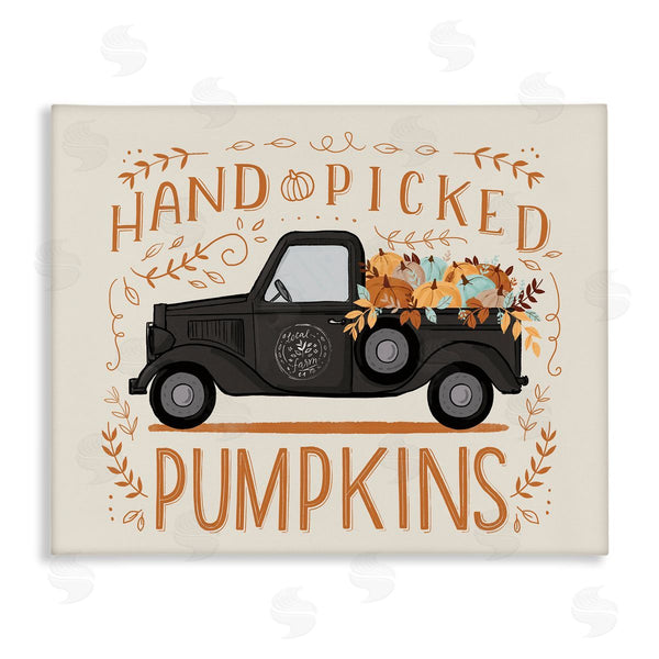 stupell industries Loni Harris | Hand Picked Pumpkins Truck Botanical Arrangement Border Wall Art