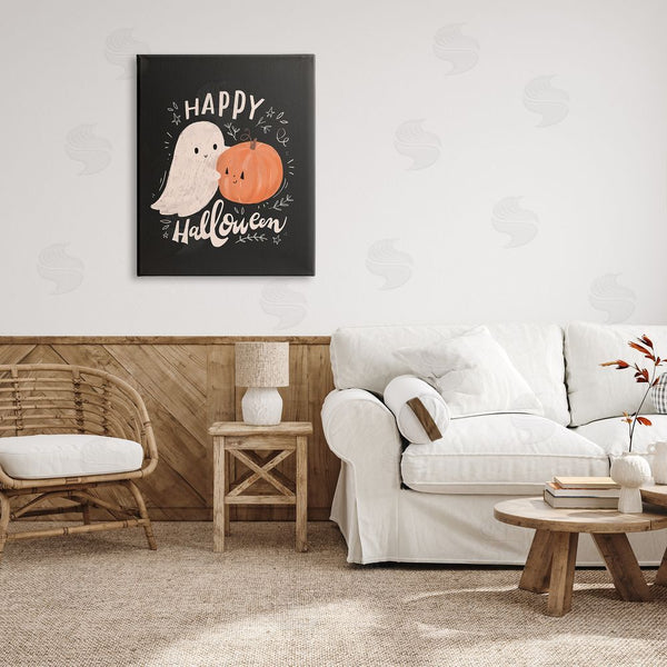 Stupell Industries Loni Harris | Happy Halloween Smiling Ghost Pumpkin Wall Art