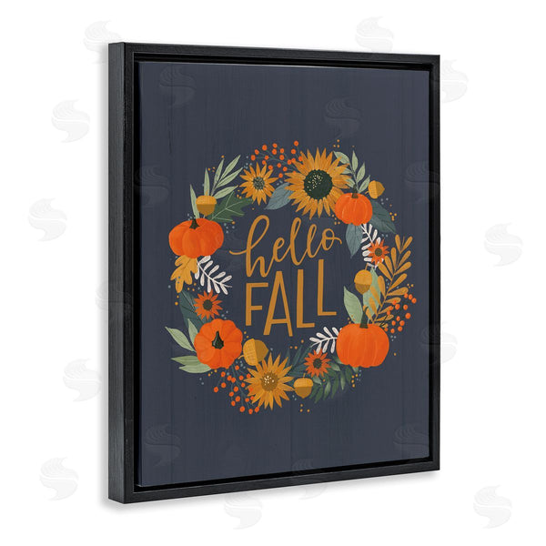 Stupell Industries Loni Harris | Hello Fall Autumn Greeting Sunflower Pumpkin Wreath Wall Art