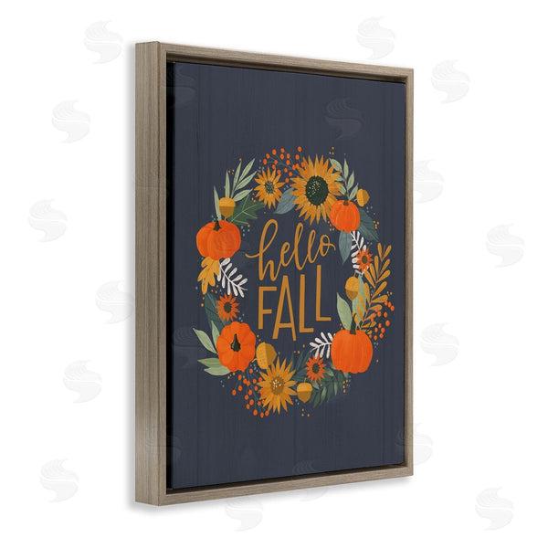 Stupell Industries Loni Harris | Hello Fall Autumn Greeting Sunflower Pumpkin Wreath Wall Art