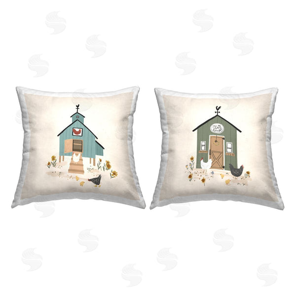stupell industries Loni Harris | Hen House Chicken Coops Printed Throw Pillow Set