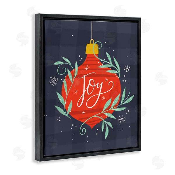 Stupell Industries Loni Harris | Joy Sentiment Festive Red Holiday Ornament Grey Plaid Wall Art